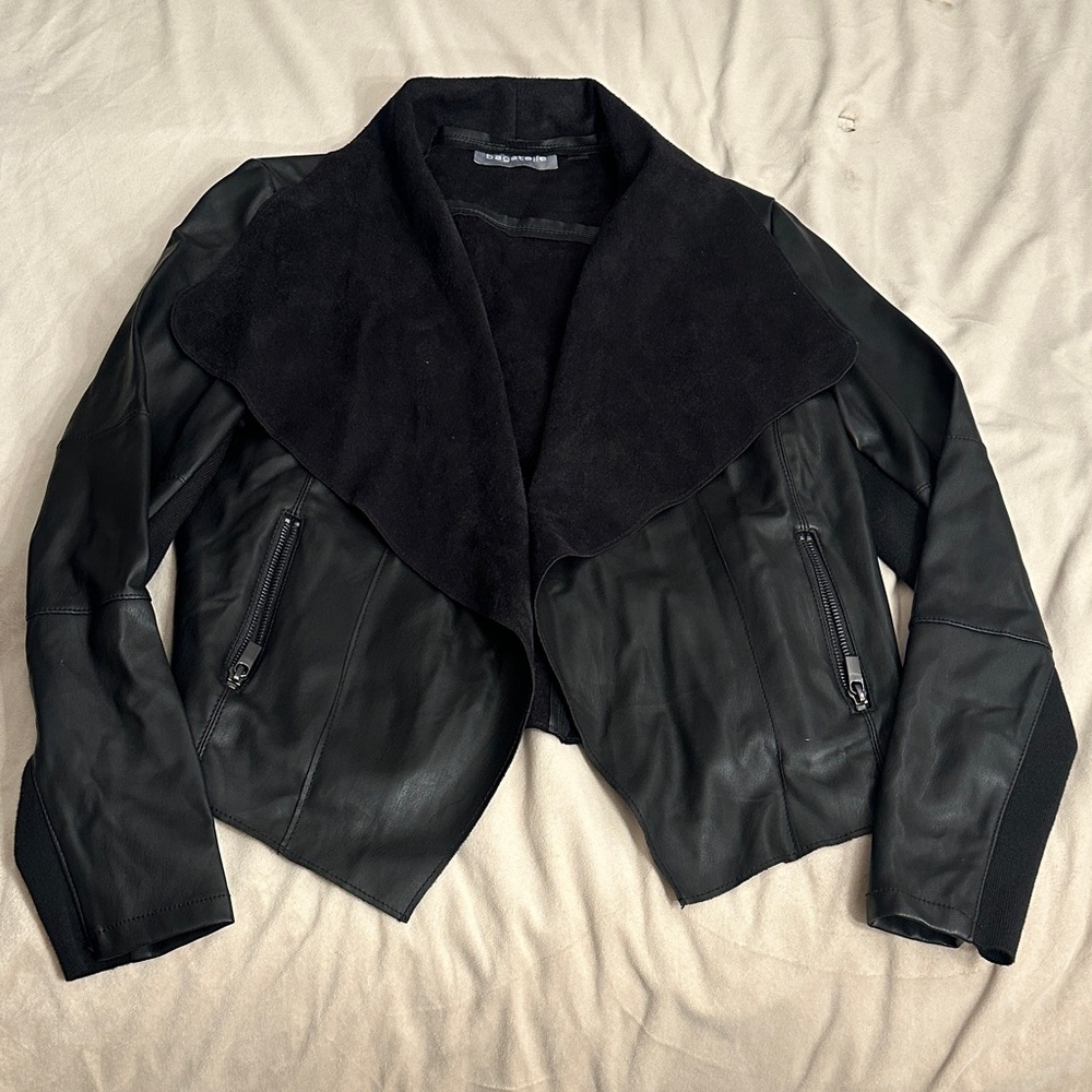 Bagatelle Black Leather Jacket with Suede